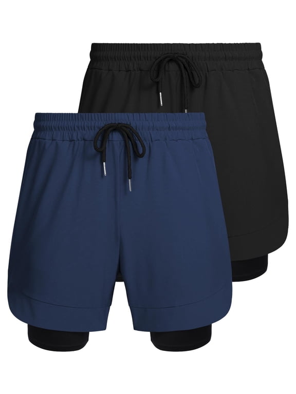 Men's 2 Pack Workout Shorts Quick Dry 2 in 1 Running Shorts Gym Training Athletic Jogger with Phone Pocket