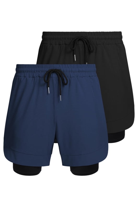 Men's 2 Pack Workout Shorts Quick Dry 2 in 1 Running Shorts Gym Training Athletic Jogger with Phone Pocket