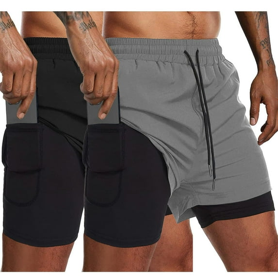 COOFANDY Men's 2 Pack Workout Shorts Quick Dry 2 in 1 Running Shorts Gym Training Athletic Jogger with Phone Pocket