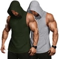 thumbnail image 1 of Coshow Men's 2 Pack Workout Hooded Tank Tops Bodybuilding Muscle Cut Off T Shirt Sleeveless Gym Hoodies, 1 of 8
