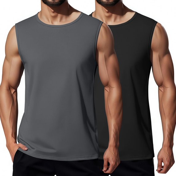 COOFANDY Men's 2 Par Workout Tank Tops Dry Fit Sleeveless Muscle Gym Shirts Stretch Bodybuilding Tee