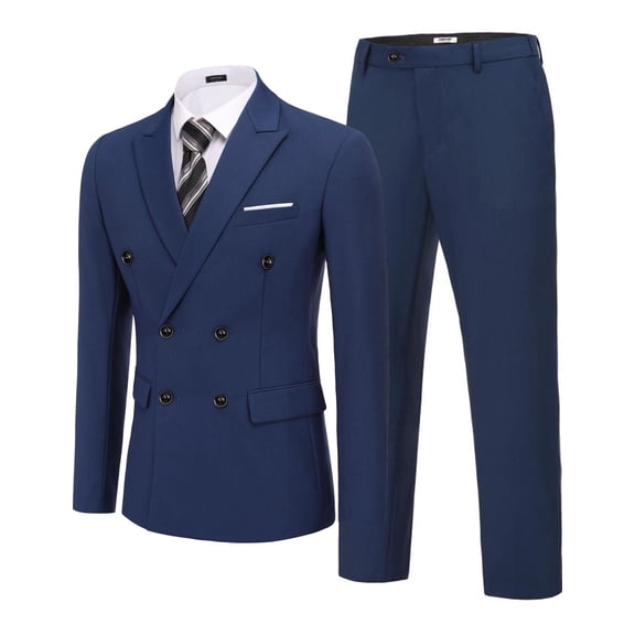 COOFANDY Men's 2 Piece Double Breasted Suits Slim Fit Tuxedo Jacket and Dress Pants Set for Wedding Business Prom