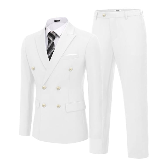 COOFANDY Men's 2 Piece Double Breasted Suits Slim Fit Tuxedo Jacket and Dress Pants Set for Wedding Business Prom
