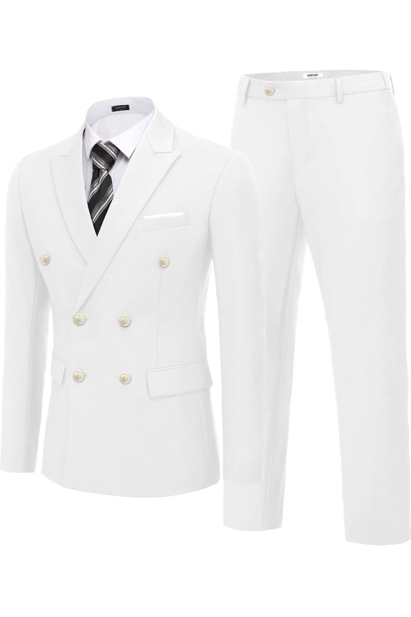 Men's 2 Piece Double Breasted Suits Slim Fit Tuxedo Jacket and Dress Pants Set for Wedding Business Prom
