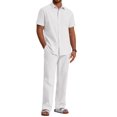 thumbnail image 1 of COOFANDY Men's 2 Piece Linen Beach Outfits Short Sleeve Button Down Shirts Loose Pants For Men, 1 of 6