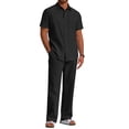 thumbnail image 1 of COOFANDY Men's 2 Piece Linen Beach Outfits Short Sleeve Button Down Shirts Loose Pants For Men, 1 of 5