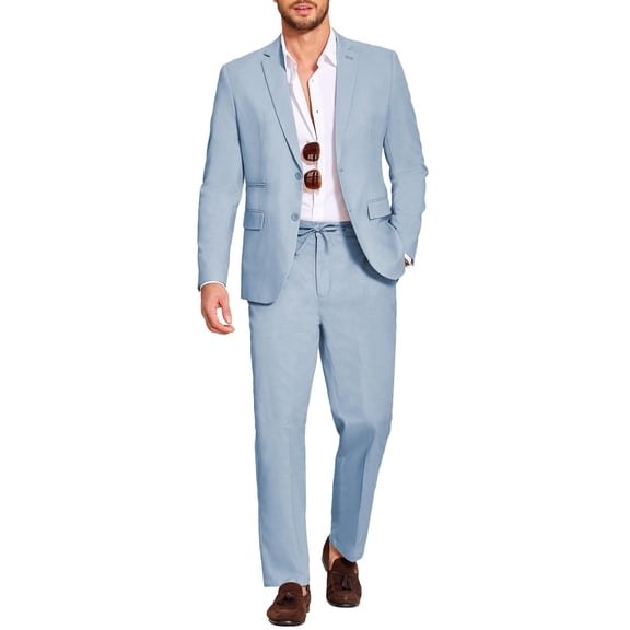COOFANDY Men's 2 Piece Linen Blended Suits Set Regular Fit Casual Lightweight Cotton Linen Beach Wedding Blazer and Pants