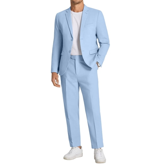 COOFANDY Men's 2 Piece Linen Suits Set Regular Fit Casual Linen Lightweight Suit Summer Beach Wedding