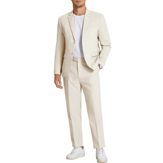 COOFANDY Men's 2 Piece Linen Suits Set Regular Fit Casual Linen Lightweight Suit Summer Beach Wedding
