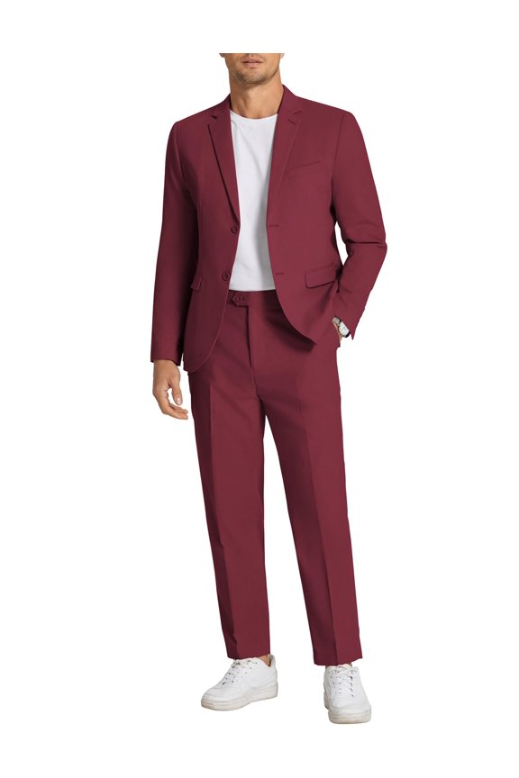 Men's 2 Piece Linen Suits Set Regular Fit Casual Linen Lightweight Suit Summer Beach Wedding