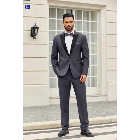 COOFANDY Men's 2 Piece Suit Slim Fit One Button Tuxedo Jacket Pants for Wedding Prom Business