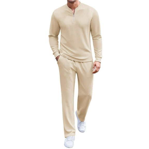 COOFANDY Men's Quarter Zip Polo Sweatsuit Polo 2 Piece Set Jogging Outfits Tracksuit Athletic Pants and Long Sleeve Casual Sports Set