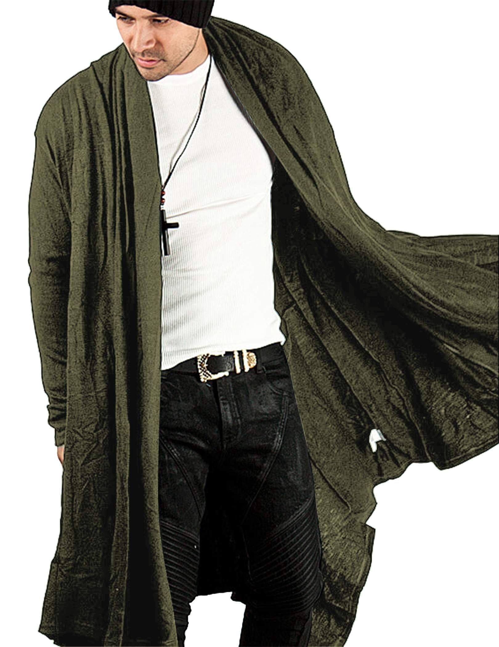COOFANDY Long Hooded Cardigan Ruffle Shawl Collar Open Front