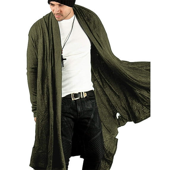 COOFANDY Long Hooded Cardigan Ruffle Shawl Collar Open Front Lightweight Drape Cape Overcoat with Pockets