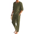 thumbnail image 1 of COOFANDY Men's 2 Pieces Cotton Linen Set Henley Shirt Long Sleeve and Casual Beach Pants Summer Yoga Outfits, 1 of 6
