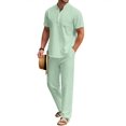 thumbnail image 1 of COOFANDY Men's 2 Pieces Cotton Linen Set Henley Shirts Short Sleeve And Casual Beach Pants With Pockets Summer Yoga Outfits, 1 of 6