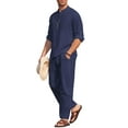 thumbnail image 1 of COOFANDY Men's 2 Pieces Cotton Linen Set Long Sleeve Henley Shirts Casual Beach Pants With Pockets Summer Yoga Outfits, 1 of 6