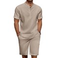 thumbnail image 1 of COOFANDY Men's 2 Pieces Linen Set Casual Henley Shirts Short Sleeve Beach Yoga Shorts Summer Pants Outfits, 1 of 5