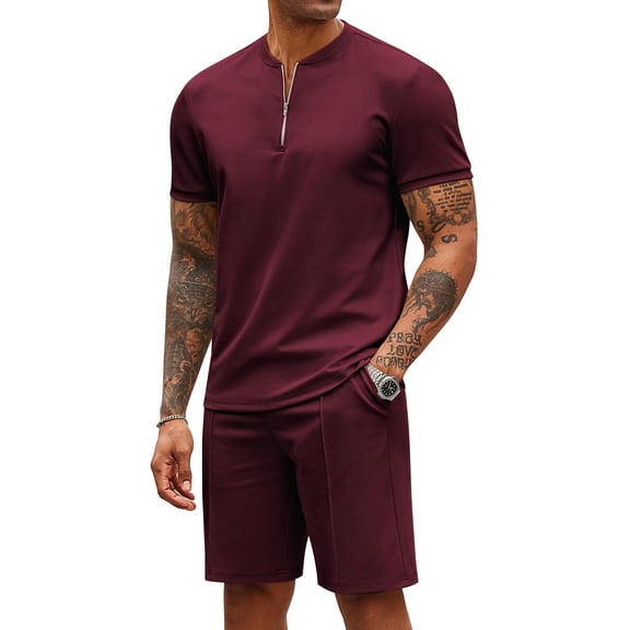 COOFANDY Men's 2 Pieces Outfits Casual Quarter Zip Polo T Shirt and Shorts Set Athletic Jogging Summer Tracksuit