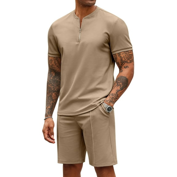 COOFANDY Men's 2 Pieces Outfits Casual Quarter Zip Polo T Shirt and Shorts Set Athletic Jogging Summer Tracksuit