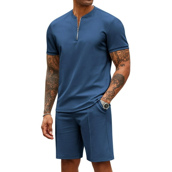 COOFANDY Men's 2 Pieces Outfits Casual Quarter Zip Polo T Shirt and Shorts Set Athletic Jogging Summer Tracksuit
