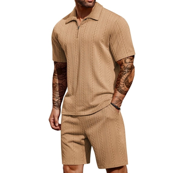 COOFANDY Men's 2 Pieces Outfits Quarter Zip T Shirt and Shorts Set Casual Athletic Suit Summer Tracksuits