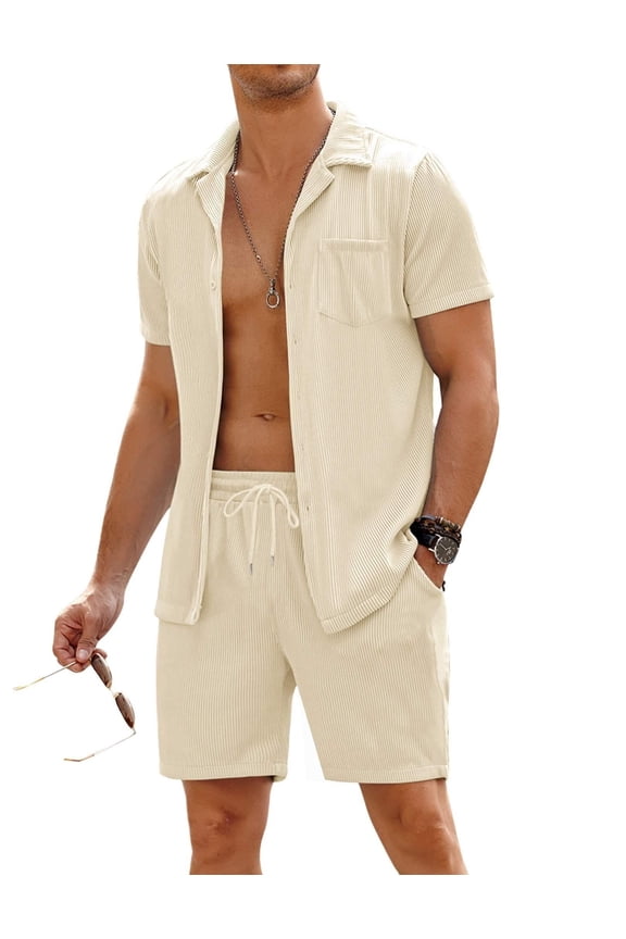 Men's 2 Pieces Shirt Sets Short Sleeve Casual Button Down Hippie T-Shirts Shorts Sets Summer Fashion Beach Outfits