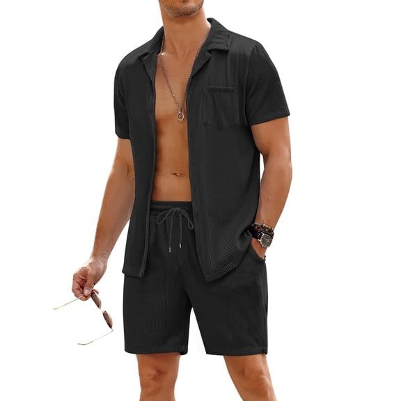 COOFANDY Men's 2 Piece Short Sleeve Shirt & Shorts Set Casual Button Down Summer Beach Outfit