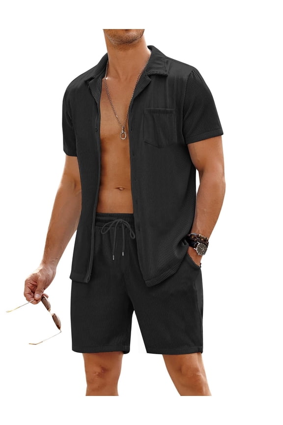 Men's 2 Pieces Shirt Sets Short Sleeve Casual Button Down Hippie T-Shirts Shorts Sets Summer Fashion Beach Outfits