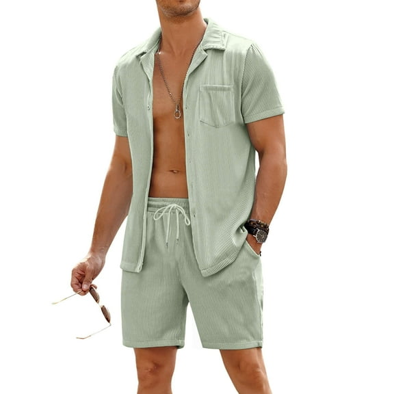 COOFANDY Men's 2 Pieces Shirt Sets Short Sleeve Casual Button Down Hippie T-Shirts Shorts Sets Summer Fashion Beach Outfits