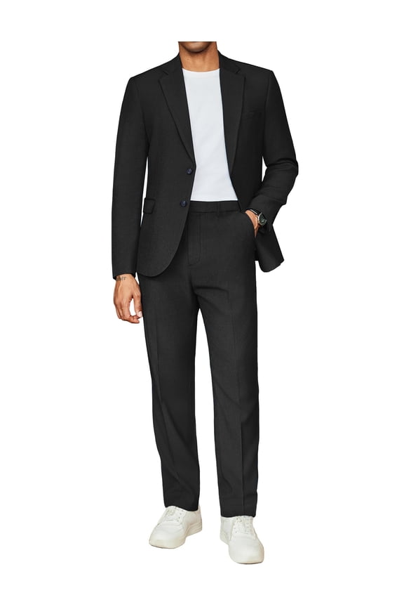 Men's 2 Pieces Suit Elegant Solid Two Button Tuxedos Slim Fit Wedding Party Casual Blazer Pants Set