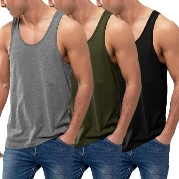 COOFANDY Men's 3 Pack Tank Tops Cotton Performance Sleeveless Casual Classic T Shirts