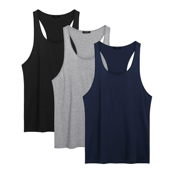 COOFANDY Men's 3 Pack Tank Tops Cotton Performance Sleeveless Casual Classic T Shirts (Blue/Red/Yellow, Small) Black/Nave Blue/Light Gray M