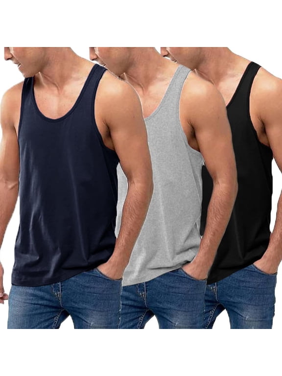 Men's 3 Pack Tank Tops Cotton Performance Sleeveless Casual Classic T Shirts