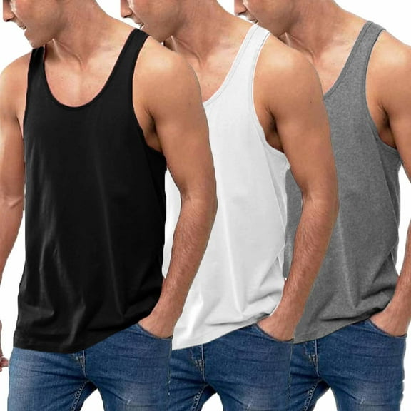 COOFANDY Men's 3 Pack Tank Tops Cotton Performance Sleeveless Casual Classic T Shirts
