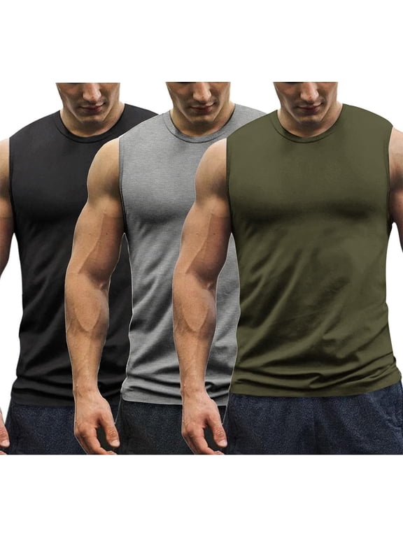Men's 3 Pack Workout Tank Tops Mesh Gym Sleeveless qiuck Dry Bodybuilding Shirts Fitness Athletic Muscle Tee