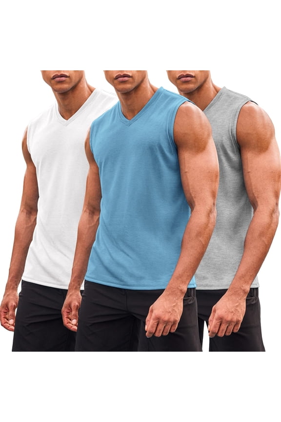 Mens Gym Workout Tank Tops Sleeveless V Neck T Shirts 3 Pack Muscle Basketball Tee Shirt