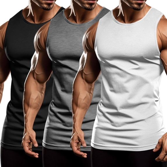 COOFANDY Workout Shirts for Men Cotton Tank Top Pack Exercise Shirts Bodybuilding Fitness Muscle Tee Shirts Beach