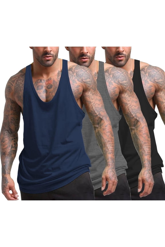 Men's 3 Pack Workout Tank Tops Sleeveless T-Shirts Y-Back Muscle Tee Athletic Gym Stringer