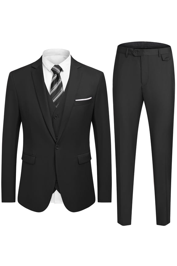 Men's 3 Piece Slim Fit Suit Set One Button Jacket Blazer Vest Pants Set Wedding Formal Prom Tuxedo Suits