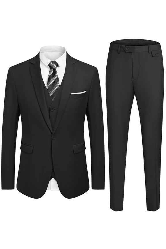 Men's 3 Piece Slim Fit Suit Set One Button Jacket Blazer Vest Pants Set Wedding Formal Prom Business Tuxedo Suits