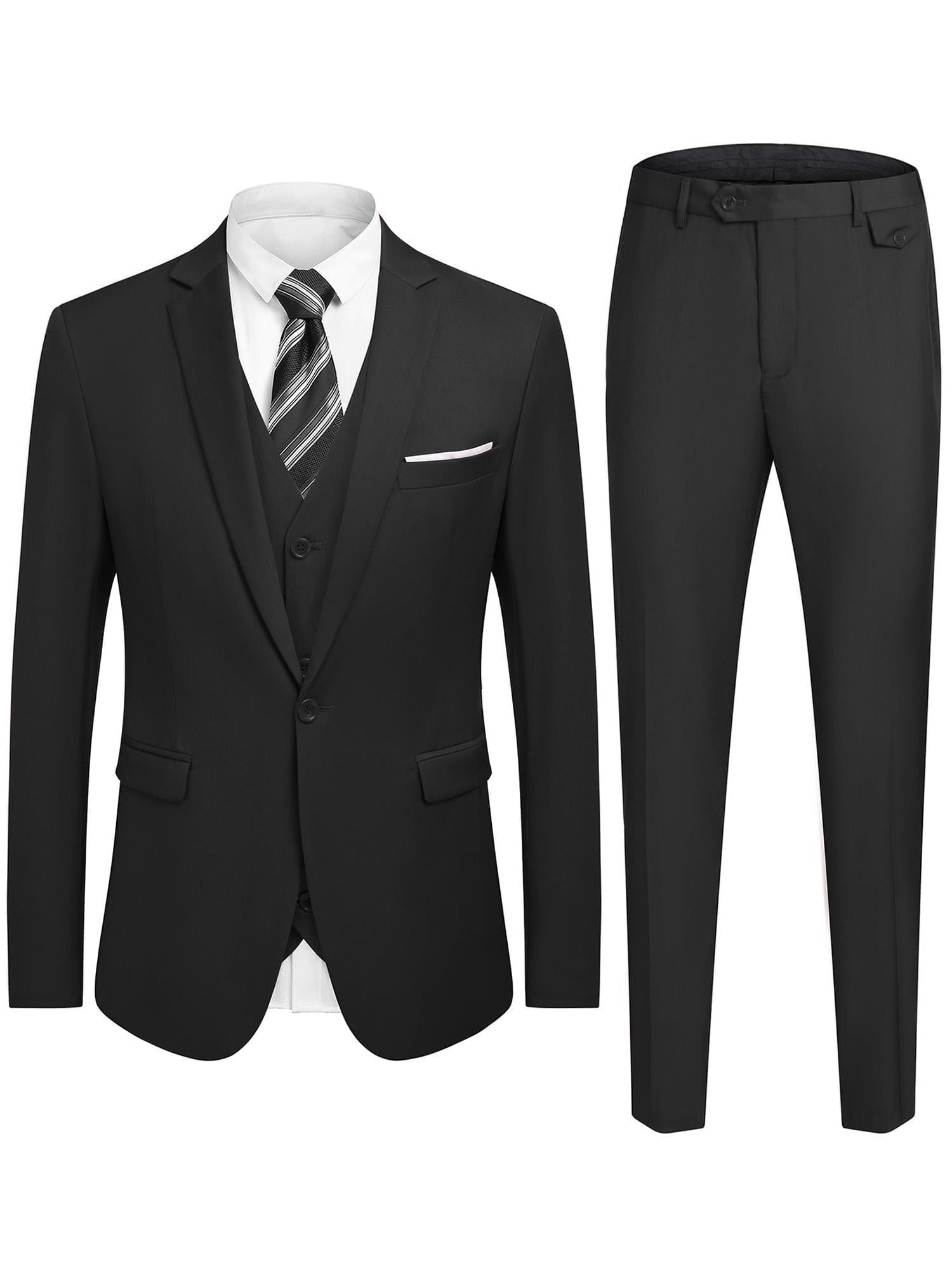 COOFANDY Men's 3 Piece Slim Fit Suit Set One Button Jacket Blazer Vest ...