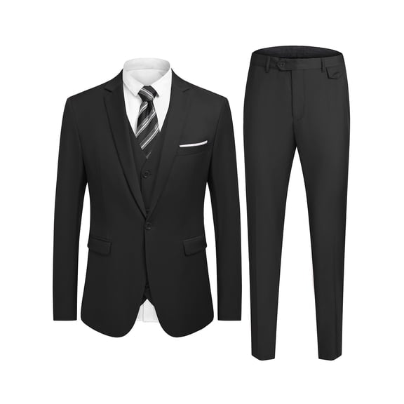 COOFANDY Men's 3 Piece Slim Fit Suit Set One Button Jacket Blazer Vest Pants Set Wedding Formal Prom Tuxedo Suits