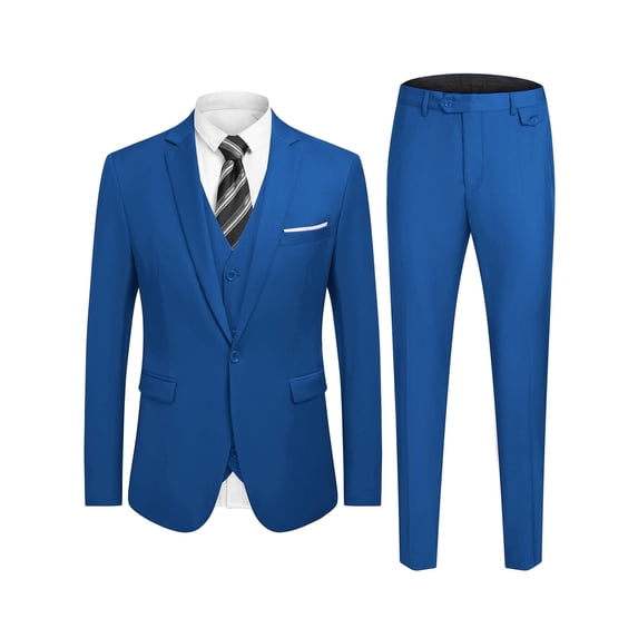 COOFANDY Men's 3 Piece Slim Fit Suit Set One Button Jacket Blazer Vest Pants Set Wedding Formal Prom Business Tuxedo Suits