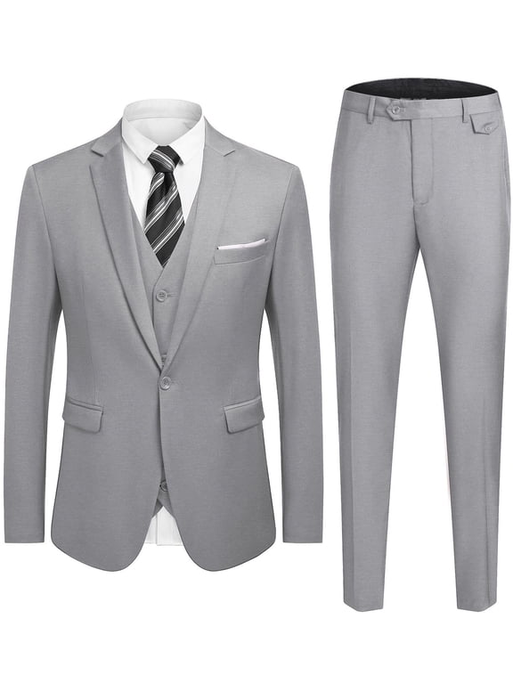 Men's 3 Piece Slim Fit Suit Set One Button Jacket Blazer Vest Pants Set Wedding Formal Prom Business Tuxedo Suits