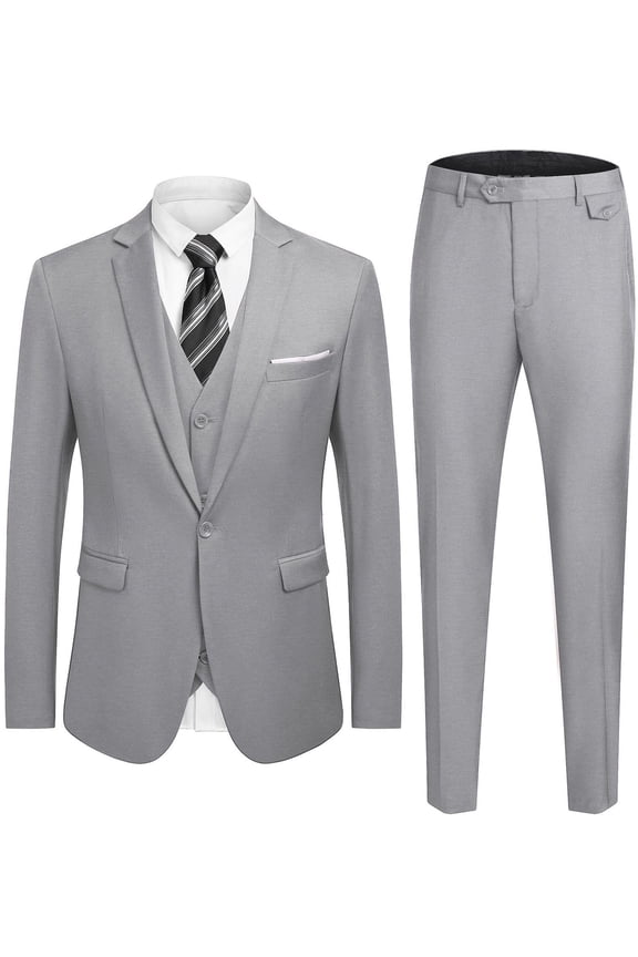 Men's 3 Piece Slim Fit Suit Set One Button Jacket Blazer Vest Pants Set Wedding Formal Prom Business Tuxedo Suits