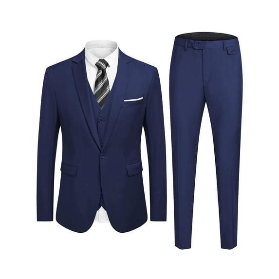 COOFANDY Men's 3 Piece Slim Fit Suit Set One Button Jacket Blazer Vest Pants Set Wedding Formal Prom Business Tuxedo Suits