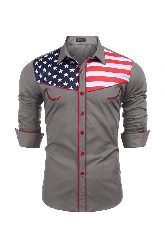 Men's American Flag Button Down Shirt Patriotic USA Shirt Charcoal