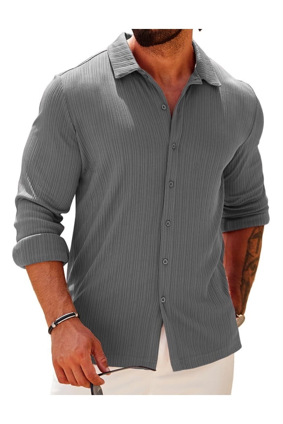 Men's Athletic Fit Dress Shirts for Men Ribbed Knit Fall Fashion Textured Button Up Shirts Slim Fit Wrinkle-Free Untucked Shirt