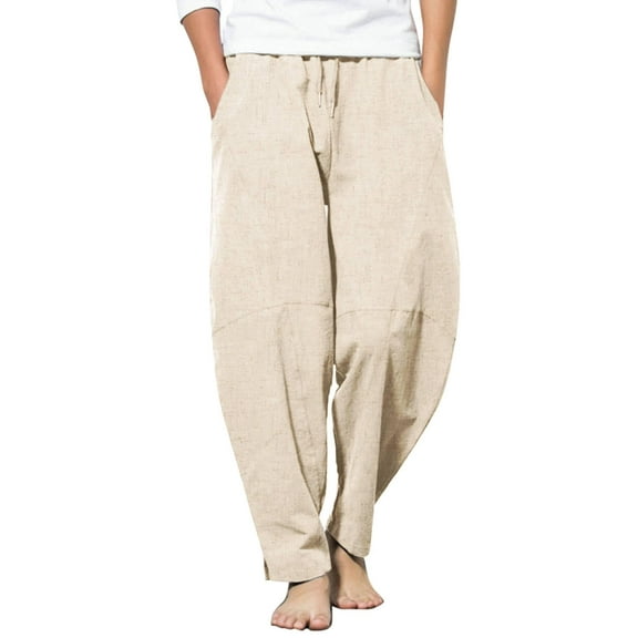 COOFANDY Men's Baggy Beach Pants Drawstring Linen Loose Yoga Pant Spring Summer